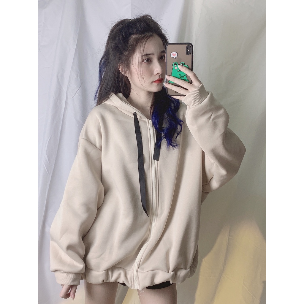 [MŨ 2 LỚP] Áo Khoác Hoodie Zip Nỉ Bông Xịn Ulzzang Nữ Dáng Rộng Phong Cách Hàn Quốc - Liti shop