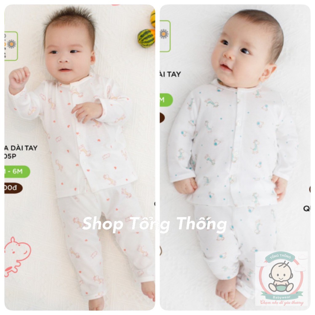 Bộ Lullaby Premium Cotton cao cấp mềm mịn thoáng mát thấm hút tốt dài tay cài giữa hươu chấm cute bé trai bé gái NH605P