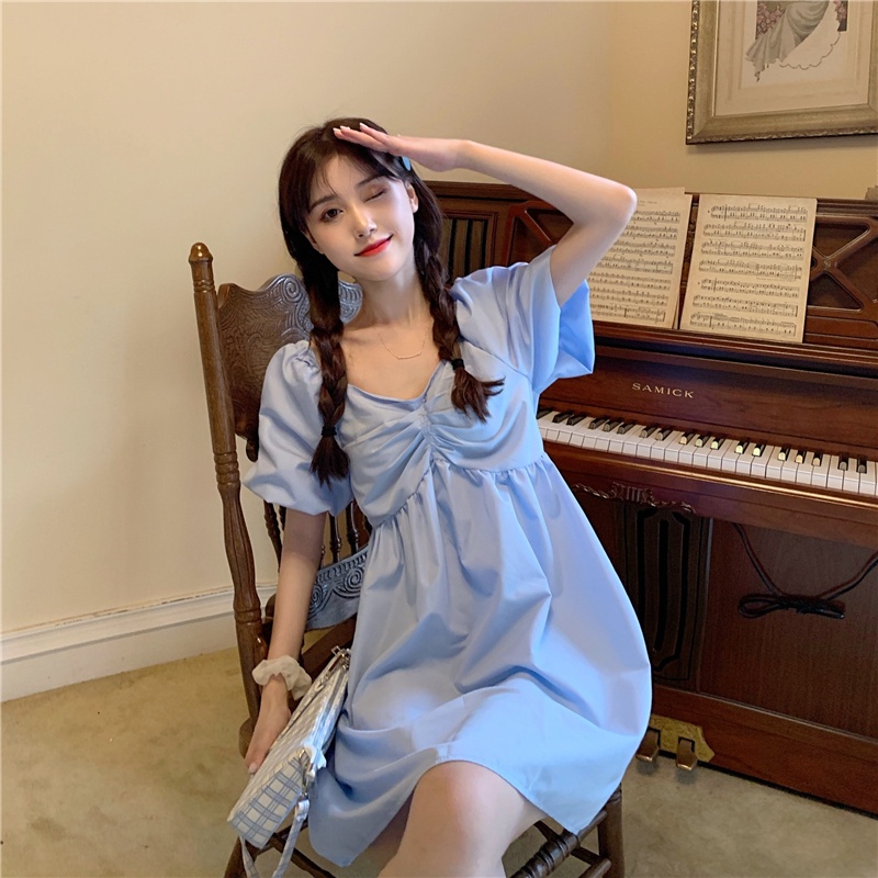 Váy midi màu trơn kiểu dáng thời trang mùa hè phong cách Hàn Quốc