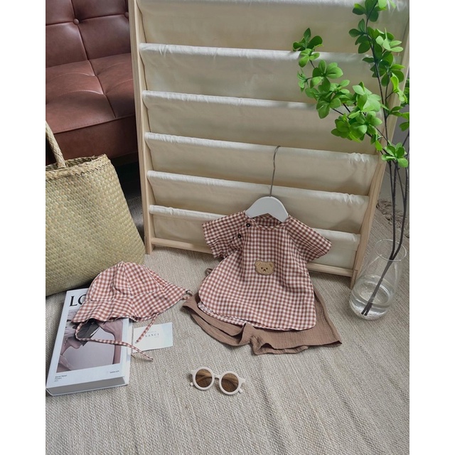 Áo + quần + nón caro gấu ji er em bé trai | Nanci room
