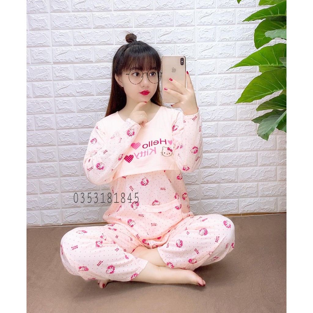 [Mã FAMAYWA2 giảm 10K đơn 50K] Bộ đồ bầu và sau sinh chất cotton đẹp hello kitty BD922