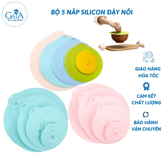Bộ 5 nắp đậy silicon nhiều kích thước sử dụng an toàn cho lò vi sóng