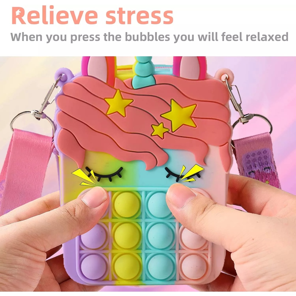 Túi đeo chéo silicon Pop it, túi móc khóa mini Pop it, thương hiệu Mingge, siêu dễ thương
