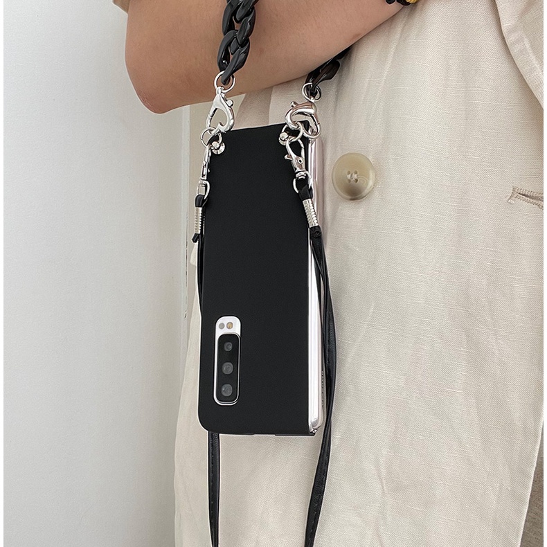 Ốp Điện Thoại Màu Đen Có Dây Đeo Chéo Cho Samsung Galaxy Z Fold 4 3 2 Fold3 Fold4 5G