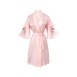 Emwear Áo Choàng Lụa Mặc Nhà Mặc Ngủ In Hoạt Tiết Mẫu Đơn Sang Chảnh Mát Mẻ Cho Nữ