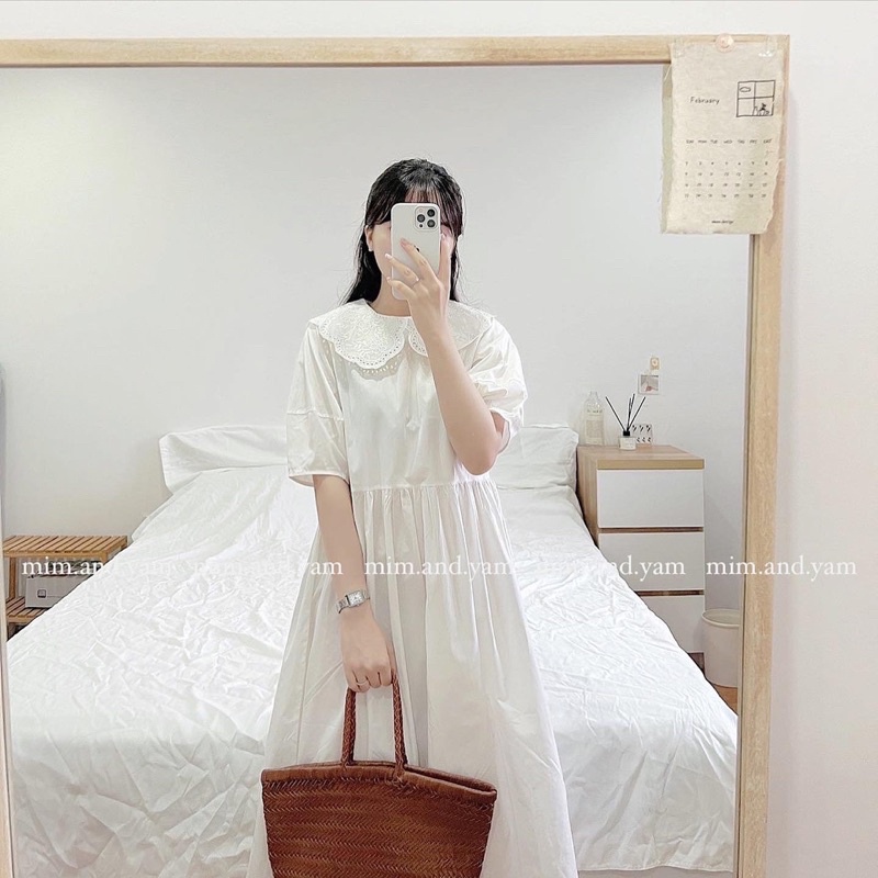 Váy cổ sen cách điệu 2 màu