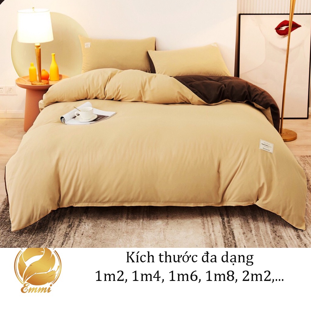 Bộ Chăn Ga Gối Cotton TC Emmidecor cao cấp - Vàng phối nâu giá tốt