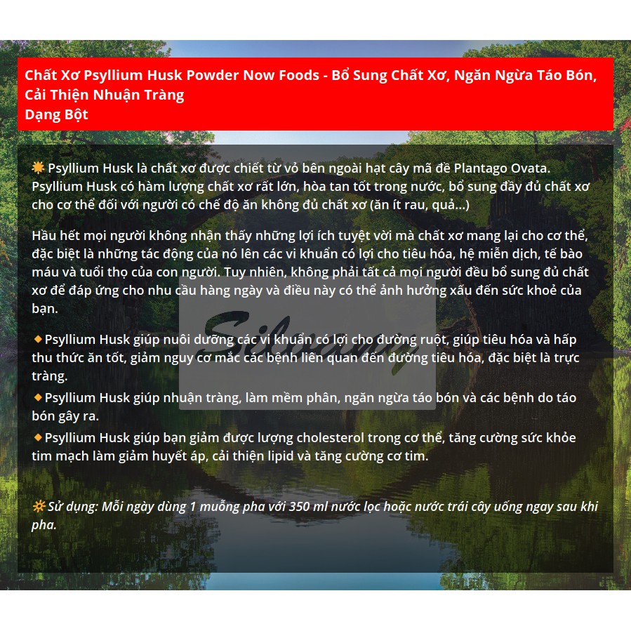 Chất Xơ Psyllium Husk Powder Now Foods - Bổ Sung Chất Xơ, Ngăn Ngừa Táo Bón, Cải Thiện Nhuận Tràng - Dạng Bột | Thế Giới Skin Care