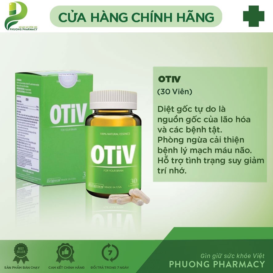 Viên Uống OTIV Bổ Não, Cãi Thiện Mất Ngủ, Đau Nữa Đầu chai 30 Viên