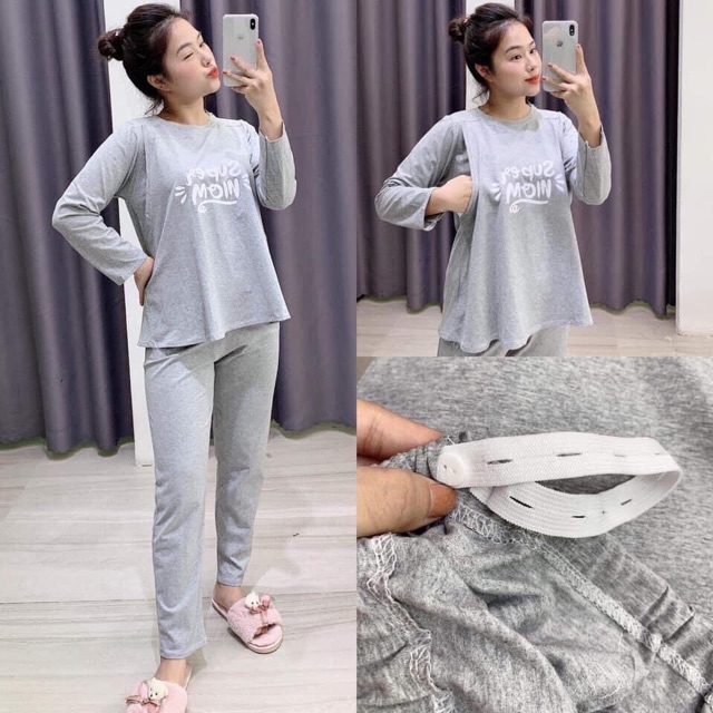 Bộ Bầu &amp; Sau Sinh SUPER MOM Hàng Đẹp - Chất Cotton Đẹp, Mềm Mịn - Trẻ Trung Giúp Mẹ Bầu Xinh Lung Linh [ ẢNH THẬT]