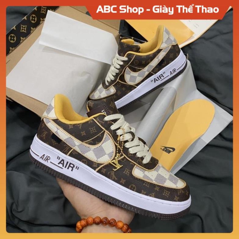 Giày thể thao AF1 LV Da Nâu Trắng, Giầy Air Force 1 Low Lv nam nữ học sinh fulll bill box