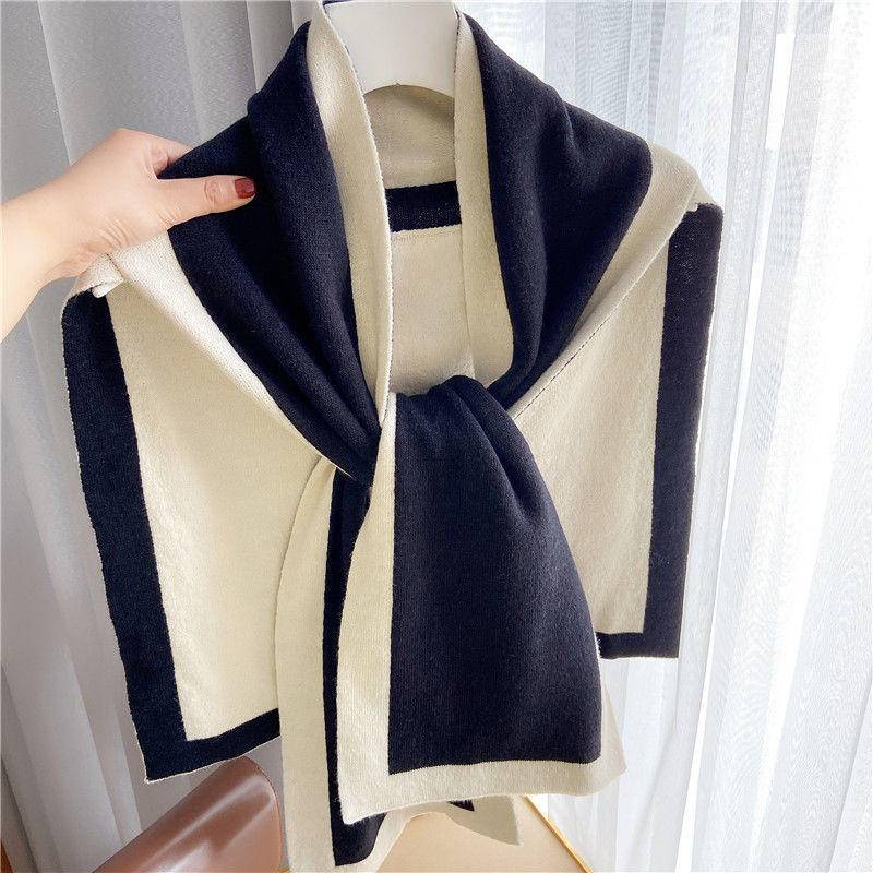 Khăn Choàng Cổ Nhỏ Vải cashmere Màu Sắc Tương Phản Thời Trang Xuân Thu Cho Nữ