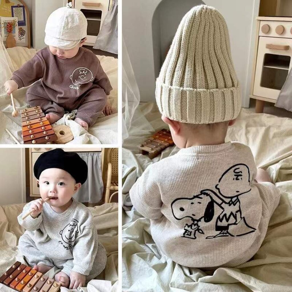 Bộ quần áo dài tay thu đông cho bé trai in chú chó, đồ thu đông cho bé trai thun tổ ong mặc nhà BINBON KIDS 7kg đến 17kg