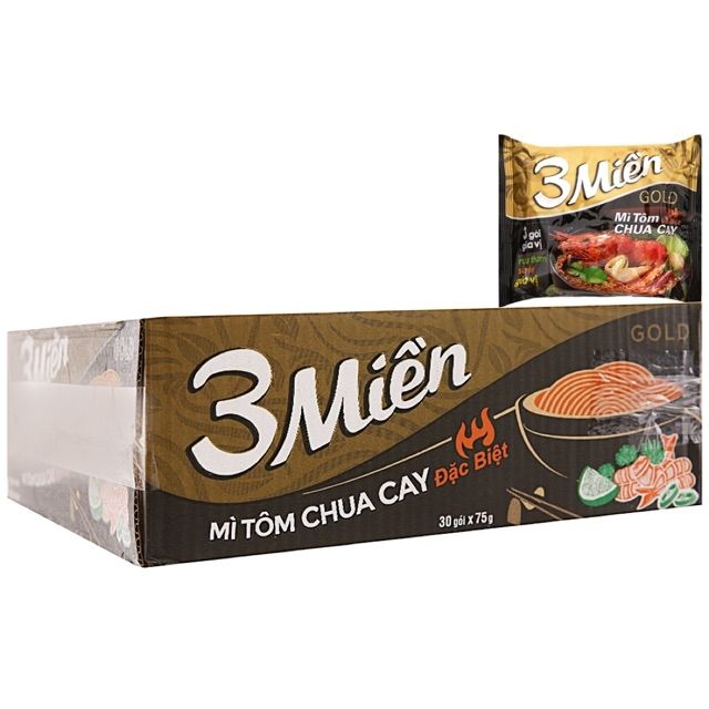 Mì 3 Miền Gold tôm chua cay thùng 30 gói x75g