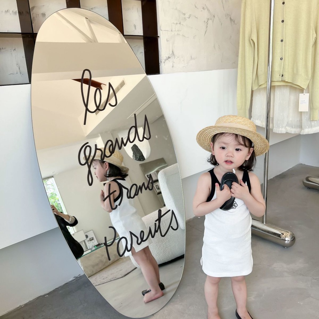 Đầm Hai Dây Mỏng Co Giãn Họa Tiết Hoa Trà Mùa Hè Đáng Yêu Cho Bé Gái