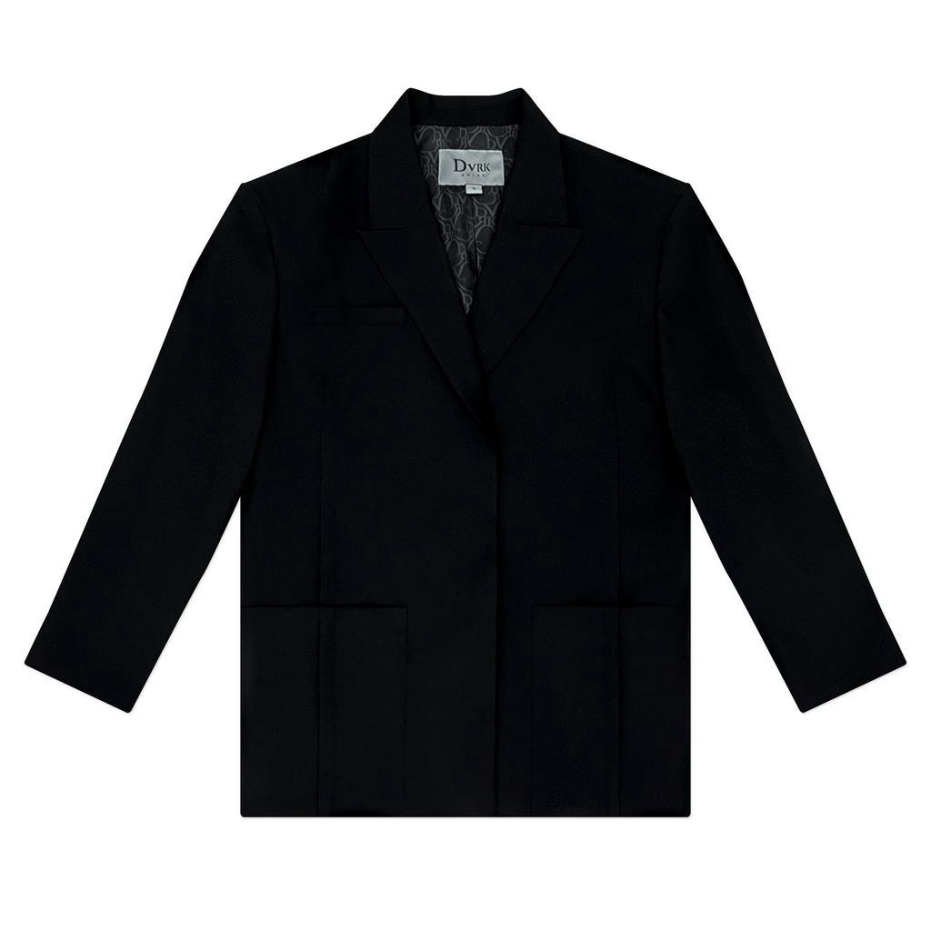 DVRK - Áo Blazer Oversize Màu Đen Kèm Logo Pin Kim Loại PRIVÉ VERY BUSY-DVRK-23SS