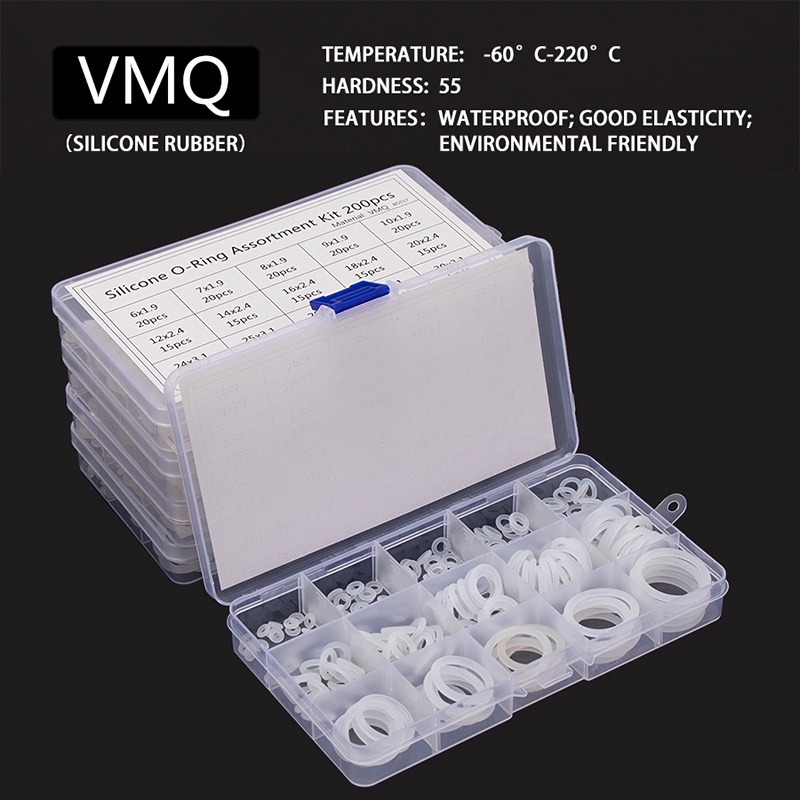 Set 150-200 - 225 Vòng Đệm silicone Chữ o Thay Thế od 6mm-30mm cs 1.5mm 1.9mm 2.4mm 3.1mm o-ring