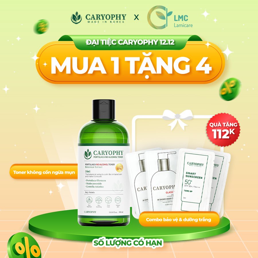 Toner caryophy nước hoa hồng làm sạch mụn mờ thâm dưỡng ẩm cho da caryophy portulaca toner 300ml - Lamicare