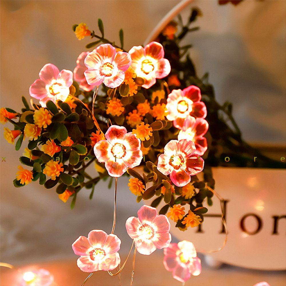 DARON Dây đèn LED 8Inch hình hoa anh đào màu hồng chống thấm nước trang trí phòng ngủ mùa xuân