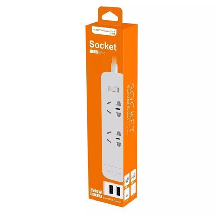 Ổ cắm điện Konfulon 2DC, 2USB 5V/2.4A dài 1.5m