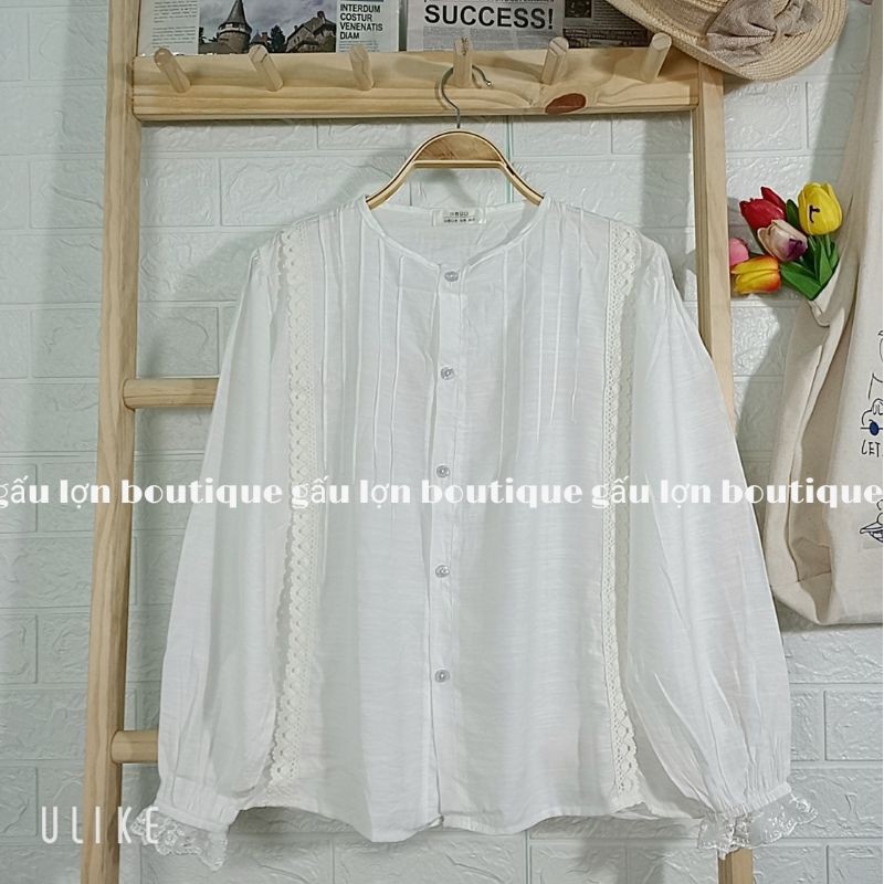áo sơ mi kiểu cổ tròn li ngực vintage tiểu thư ảnh thật