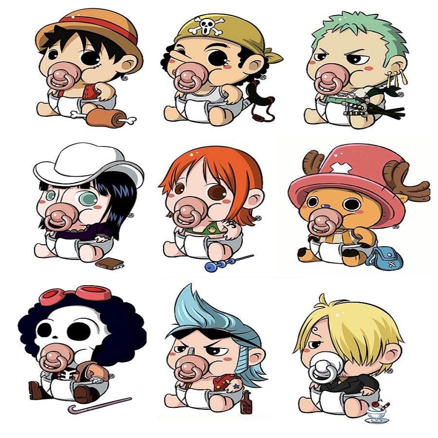 Set Sticker One Piece cute dán trang trí laptop, mũ nón bảo hiểm, vali, xe tay ga, ván trượt