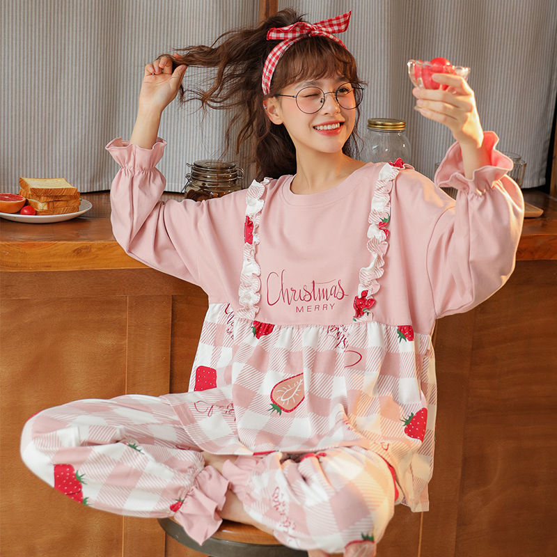 Bộ Quần Áo Ngủ Tay Dài Dáng Rộng Chất Cotton Mềm Mại Trẻ Trung Hợp Thời Trang