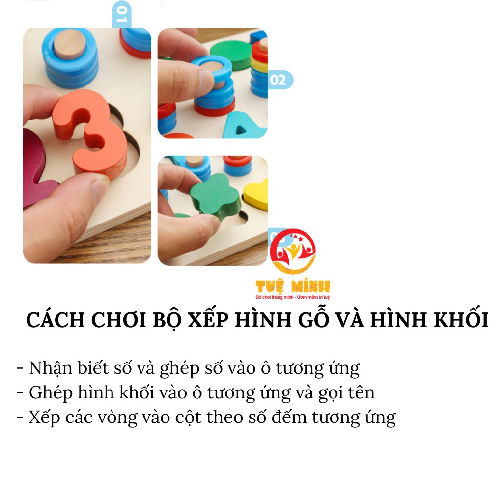 [Mã LIFETOYS1 giảm 30K đơn 99K] Đồ Chơi Gỗ Bảng Số Và Hình Khối 2 Trong 1 Giúp Bé Học Số Đếm và Màu Sắc