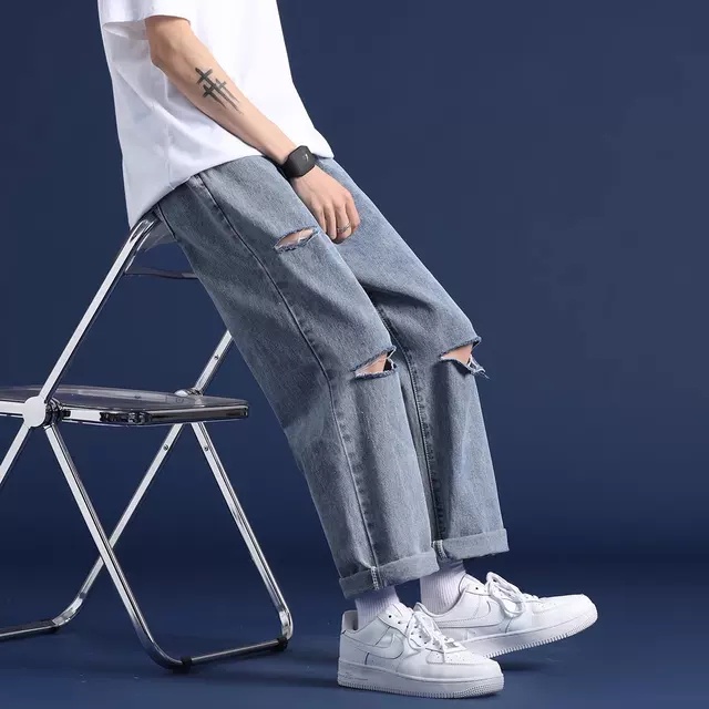 Quần jeans nam, jean baggy rách gối RG-03 ống suông, rộng style hàn quốc 2021-Trend Clothing!