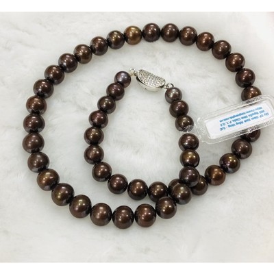 Chuỗi Ngọc Trai Nước Ngọt Màu Nâu 9ly Đeo Cổ Khóa Bạc ( Có kiểm định) - Ngọc Trai Trường Thịnh