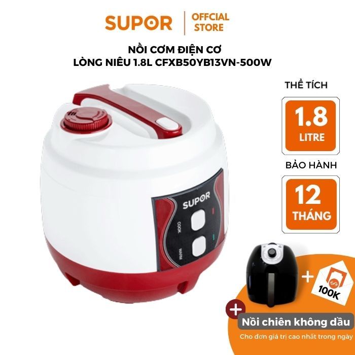 NỒI CƠM ĐIỆN LÒNG NIÊỦ Supor 1.8L CFXB50YB13VN đỏ phối trắng hàng chính hãng bảo hành 12 tháng