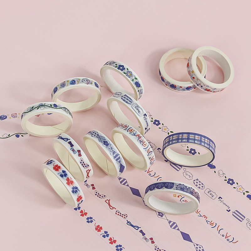 12 Băng dính washi tape 1cm x 3m nhiều mẫu cute
