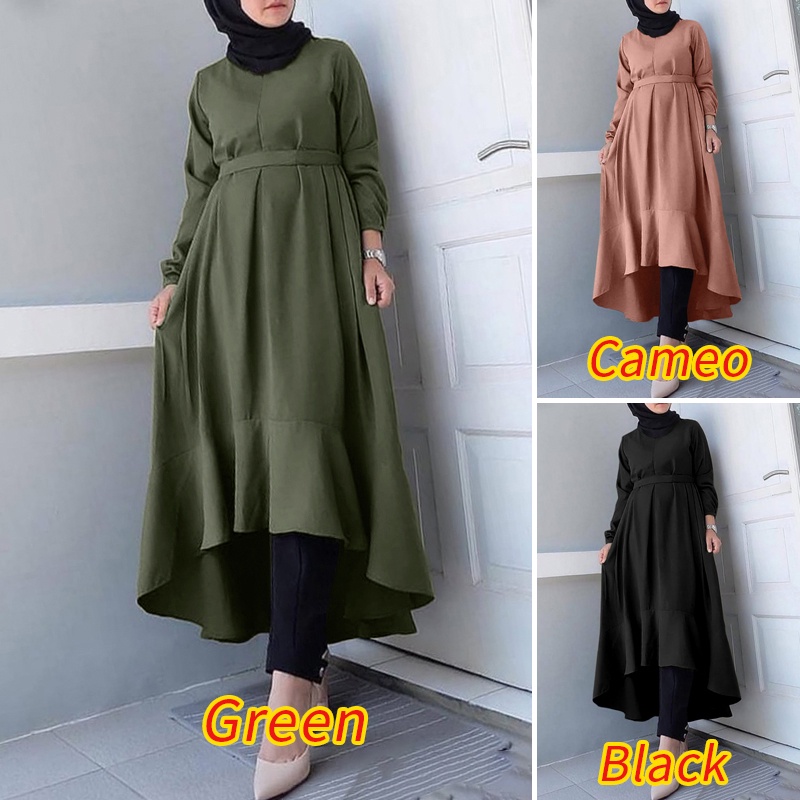 Đầm maxi ZANZEA tay dài cổ tròn màu trơn thời trang cho nữ