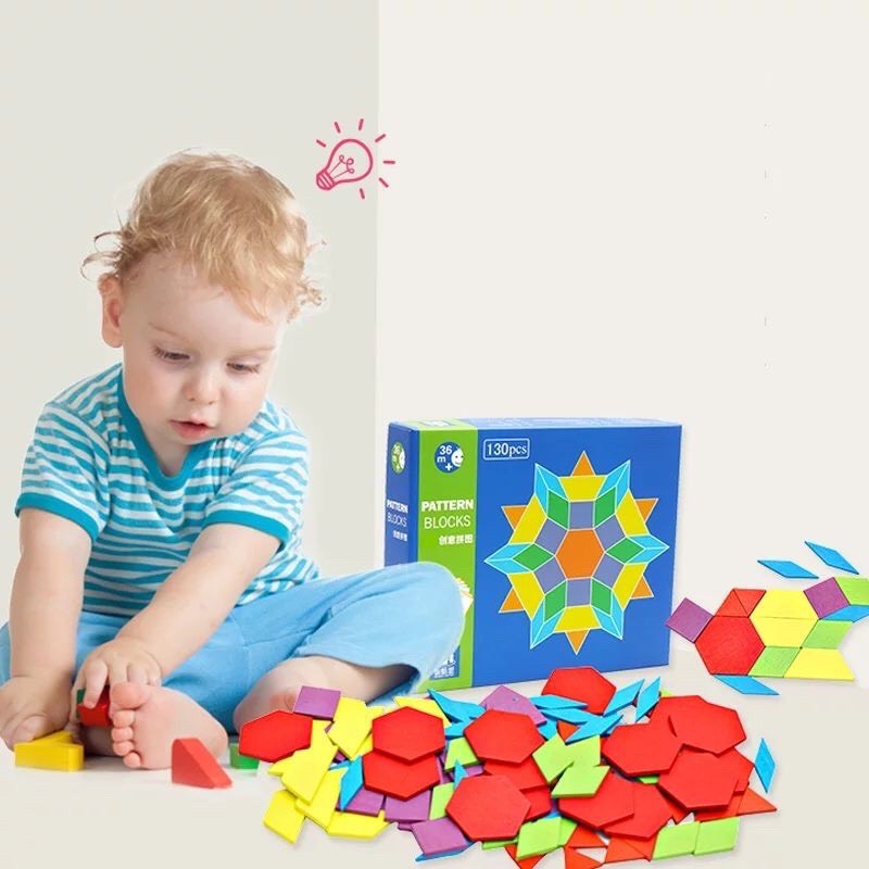 Đồ chơi ghép hình khối Pattern Blocks 155 chi tiết Montessori phát triển tư duy cho bé