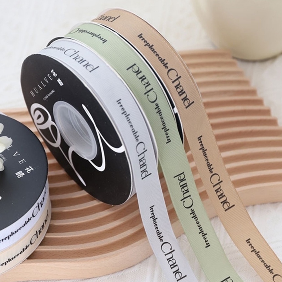 ( Lẻ 5M) Ruy băng satin cao cấp có chữ,họa tiết bản rộng 1cm,2cm