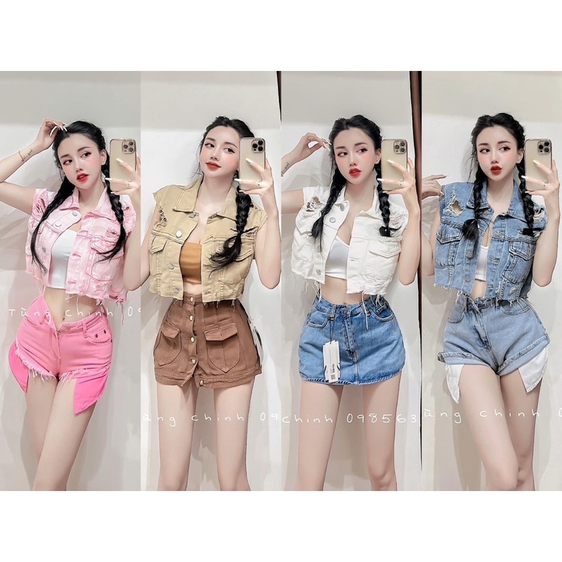 Áo ghile jean lưng rách