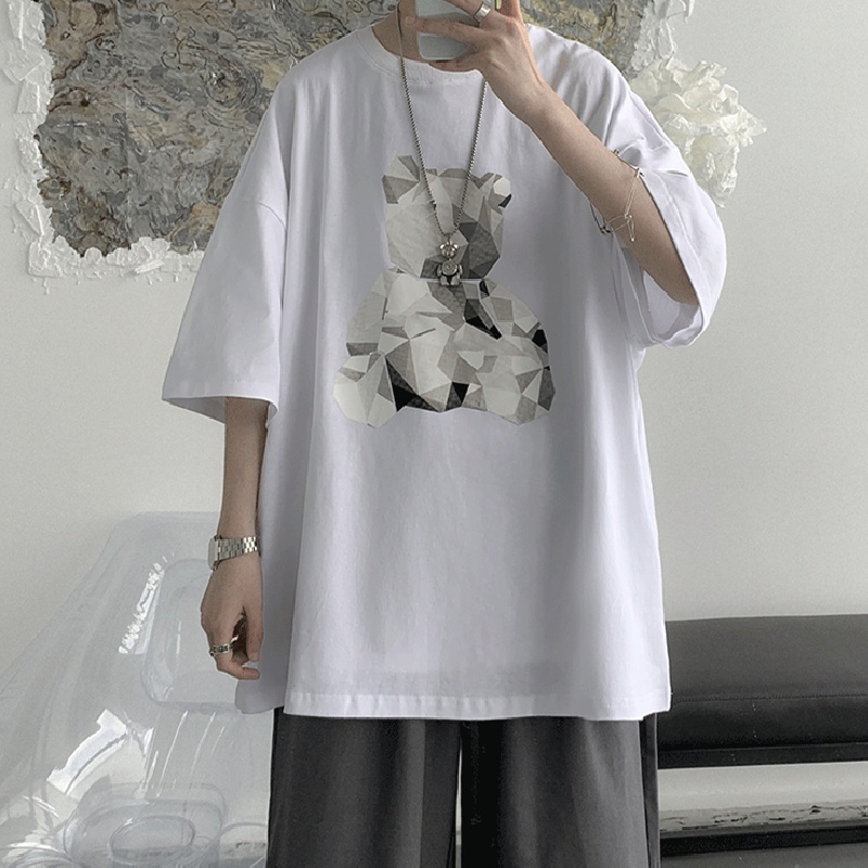 Áo thun tay ngắn dáng rộng in hình gấu phong cách hip hop Hàn Quốc sành điệu cho nam size S-8XL