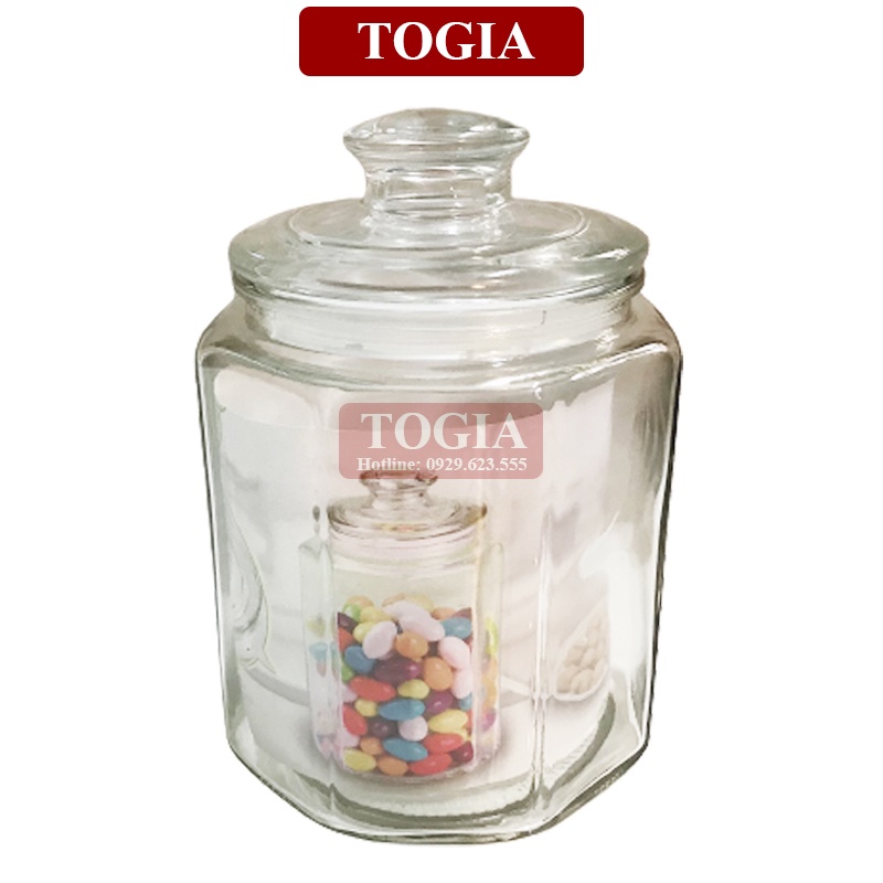 Hũ Thủy Tinh - Lọ Thủy Tinh Lục Giác Nắp Hít Cao Su Kín Khí Đựng Gia Vị, Đồ Ăn Khô 380/ 550/ 900/ 1500/ 2000ml TOGIA