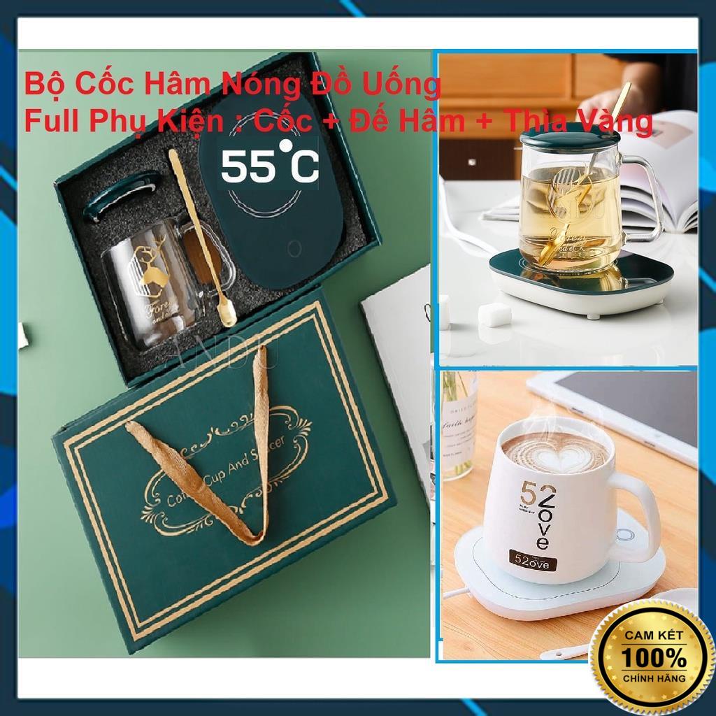 Bộ Ly Thủy Tinh Làm Nóng Trà Cafe Tự Động LUCKY, Bộ Cốc Hâm Nóng Đồ Uống Sang Chảnh Tặng Thìa Mạ Vàng Cao Cấp
