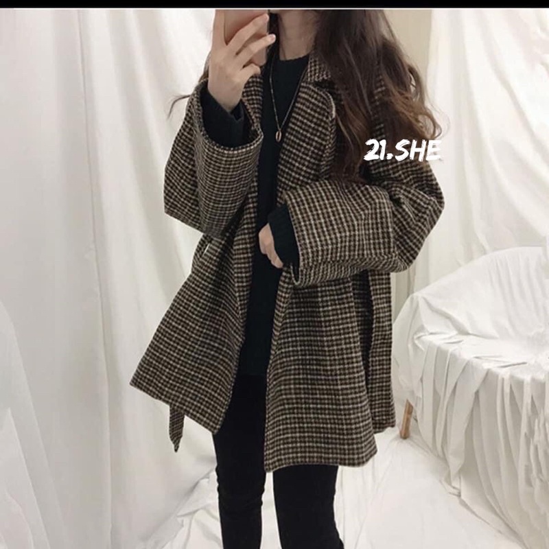 [Ảnh thật/hàng QC] Áo dạ kẻ ziczac 2 lớp kèm đai hot trend/ áo khoác dạ QC loại 1 | BigBuy360 - bigbuy360.vn