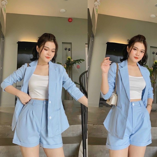 Set Vest Nữ Blazer Công Sở Hàn Quốc, Bộ Áo Vest Nữ 3 Món (Áo Khoác + Quần Ngắn + Thun Trong)