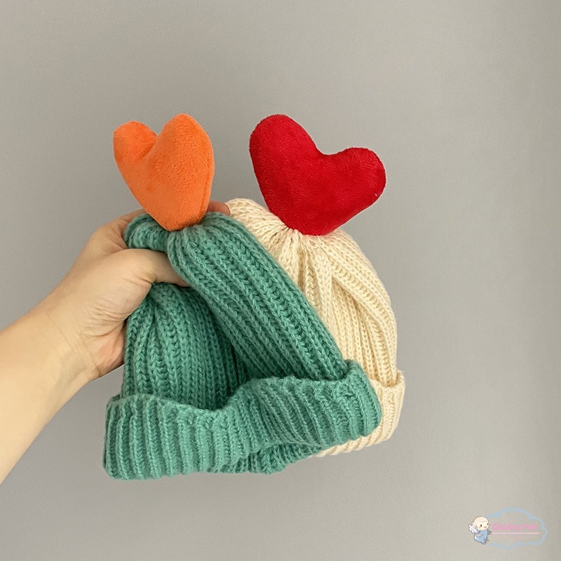 Mũ Len Hình Trái Tim Ba Chiều Co Giãn Giữ Ấm Cho Bé Trai Và Gái