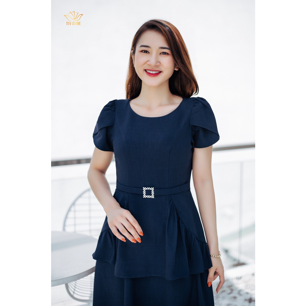 Đầm peplum che khuyết điểm form xoè Xanh đen TTV1047