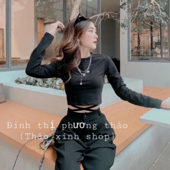 Áo croptop tay dài dây chéo bụng siêu xinh | BigBuy360 - bigbuy360.vn