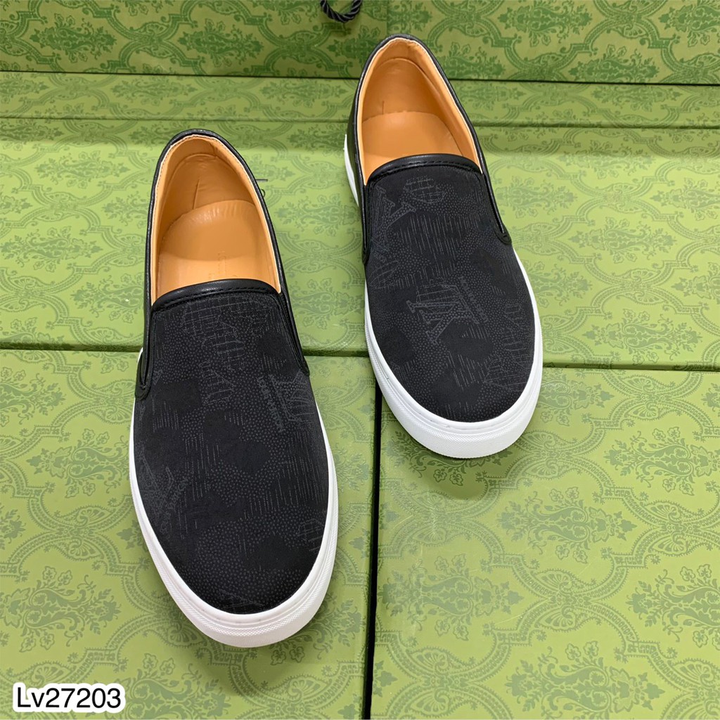 Giày lười nam Lv đế cao su đúc cao cấp_ giày slip-on in chữ Lv chất da pu siêu hot