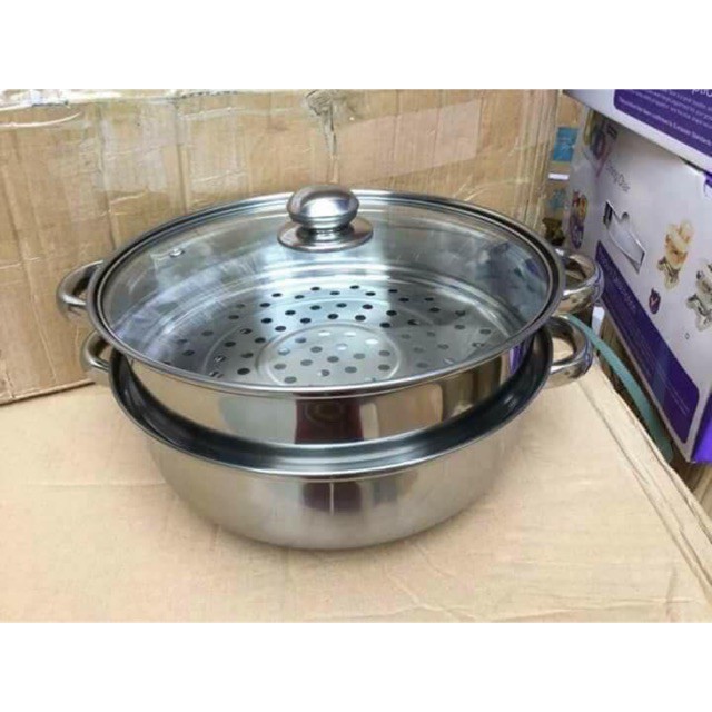 Nồi hấp 2 tầng inox, nồi hấp xôi, bánh bao size 28cm chất lượng tốt