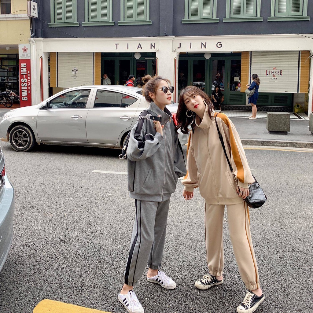 Set quần áo thể thao dài tay phong cách Hàn Quốc trẻ trung dành cho nữ