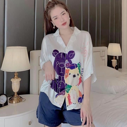 Bộ ngủ lụa mặc nhà pyjama nữ lụa latin cao cấp loại 1 áo cộc cánh dơi quần đùi freesize 45-60kg | BigBuy360 - bigbuy360.vn