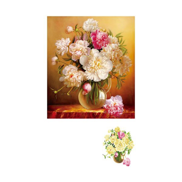 Tranh Đính Đá BÌNH HOA KHOE SẮC (ĐÁ ABC CAO CẤP). Kích Thước: 60cm x 50cm