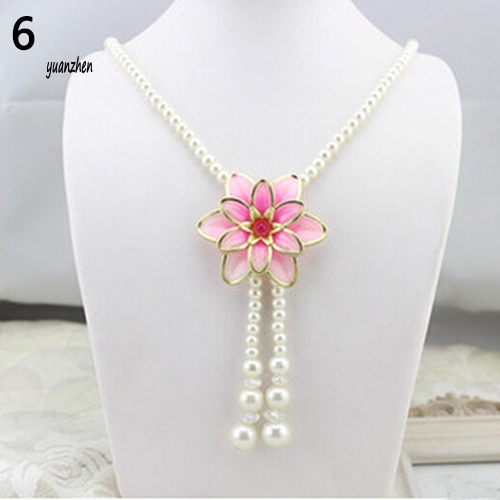 Vòng cổ Dáng Dài Mặt Hoa Đính Ngọc Trai Nhân Tạo Thời Trang